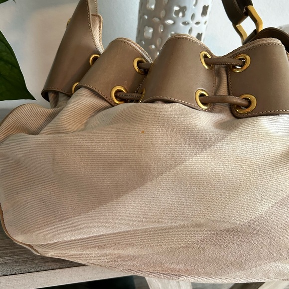 Authentic/ Burberry shoulder bag, beige/leather/design with gold metal - Picture 5 of 10